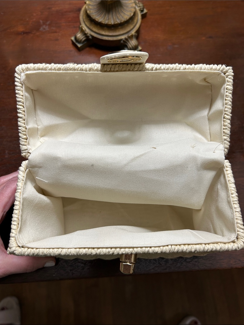 Woven Box Crossbody Bag in Natural Cream with Gold Hardware - Picture 2 of 7